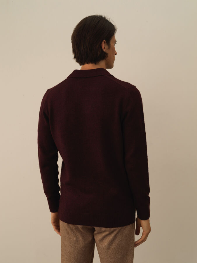 Bordo Lüks Pamuk Dokulu Regular Fit Kazak - Xint