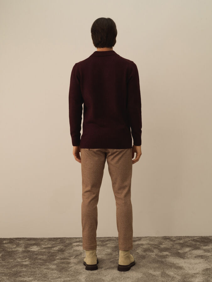 Bordo Lüks Pamuk Dokulu Regular Fit Kazak - Xint