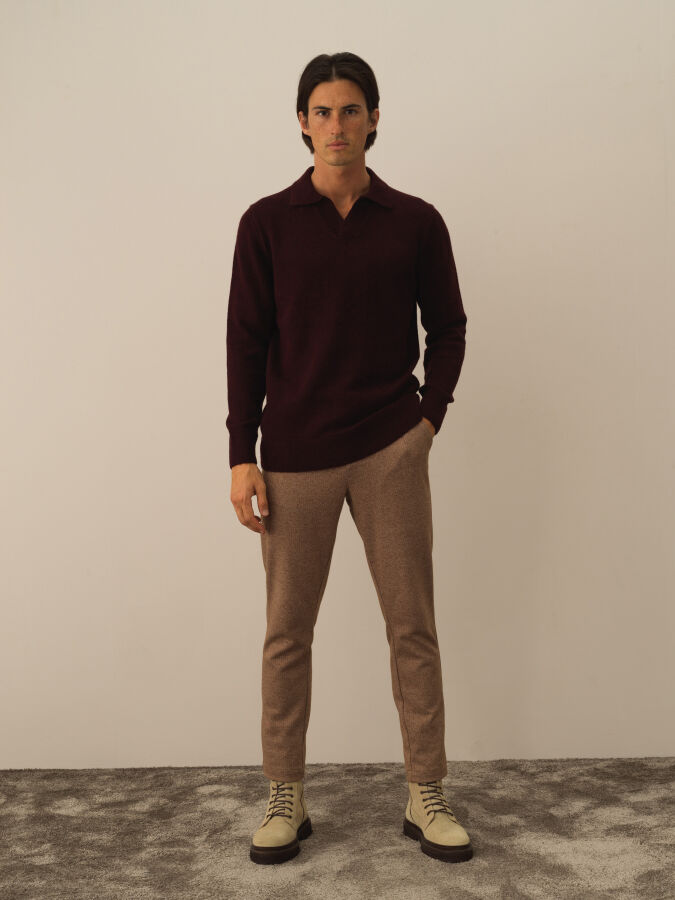 Bordo Lüks Pamuk Dokulu Regular Fit Kazak - Xint