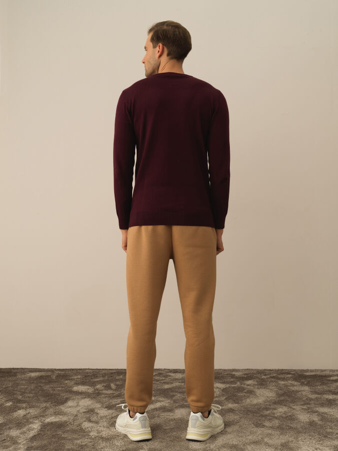 Bordo Pamuk Dokulu Regular Fit Kazak - Xint