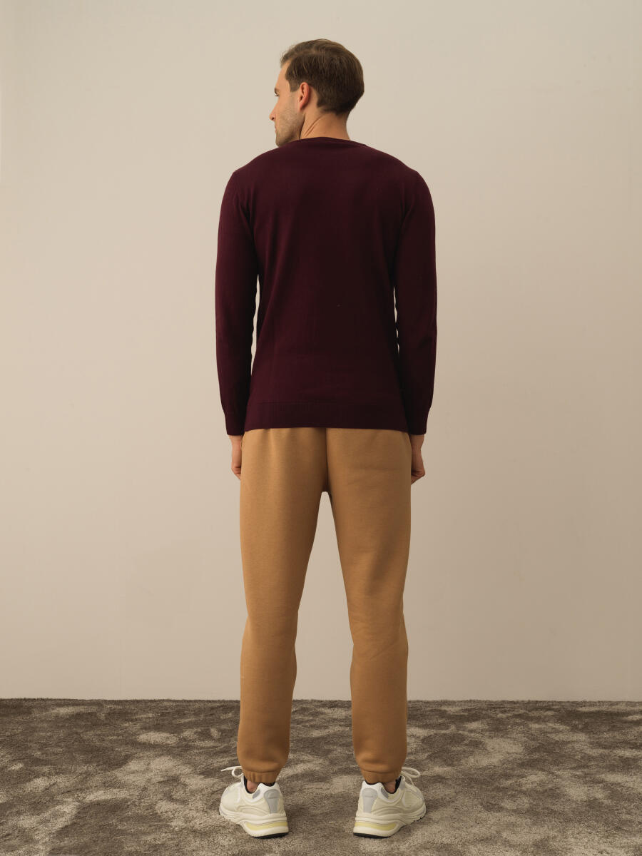 Bordo Pamuk Dokulu Regular Fit Kazak - 4