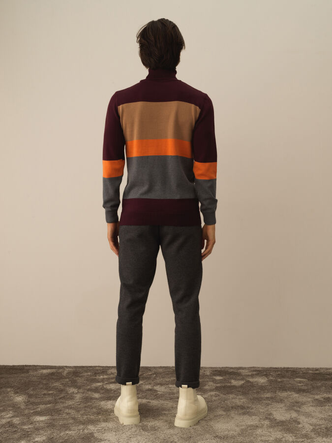 Bordo Pamuk Dokulu Regular Fit Kazak - Xint