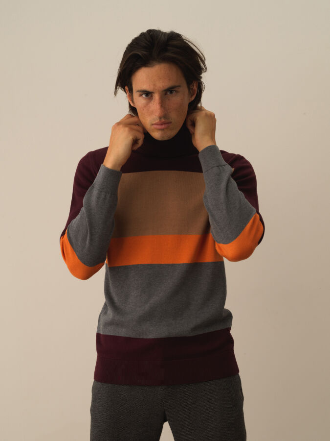 Bordo Pamuk Dokulu Regular Fit Kazak - Xint