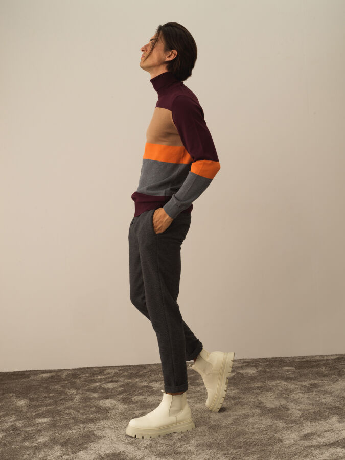 Bordo Pamuk Dokulu Regular Fit Kazak - Xint