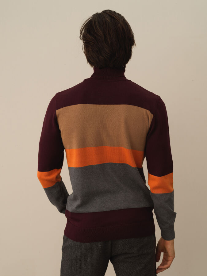 Bordo Pamuk Dokulu Regular Fit Kazak - Xint