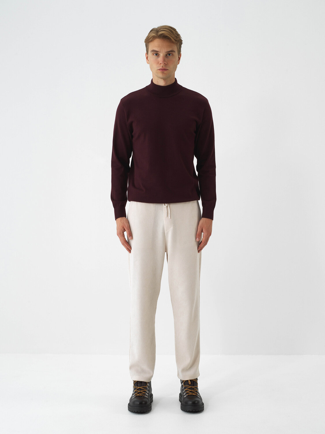 Bordo Pamuk Dokulu Regular Fit Kazak - Xint