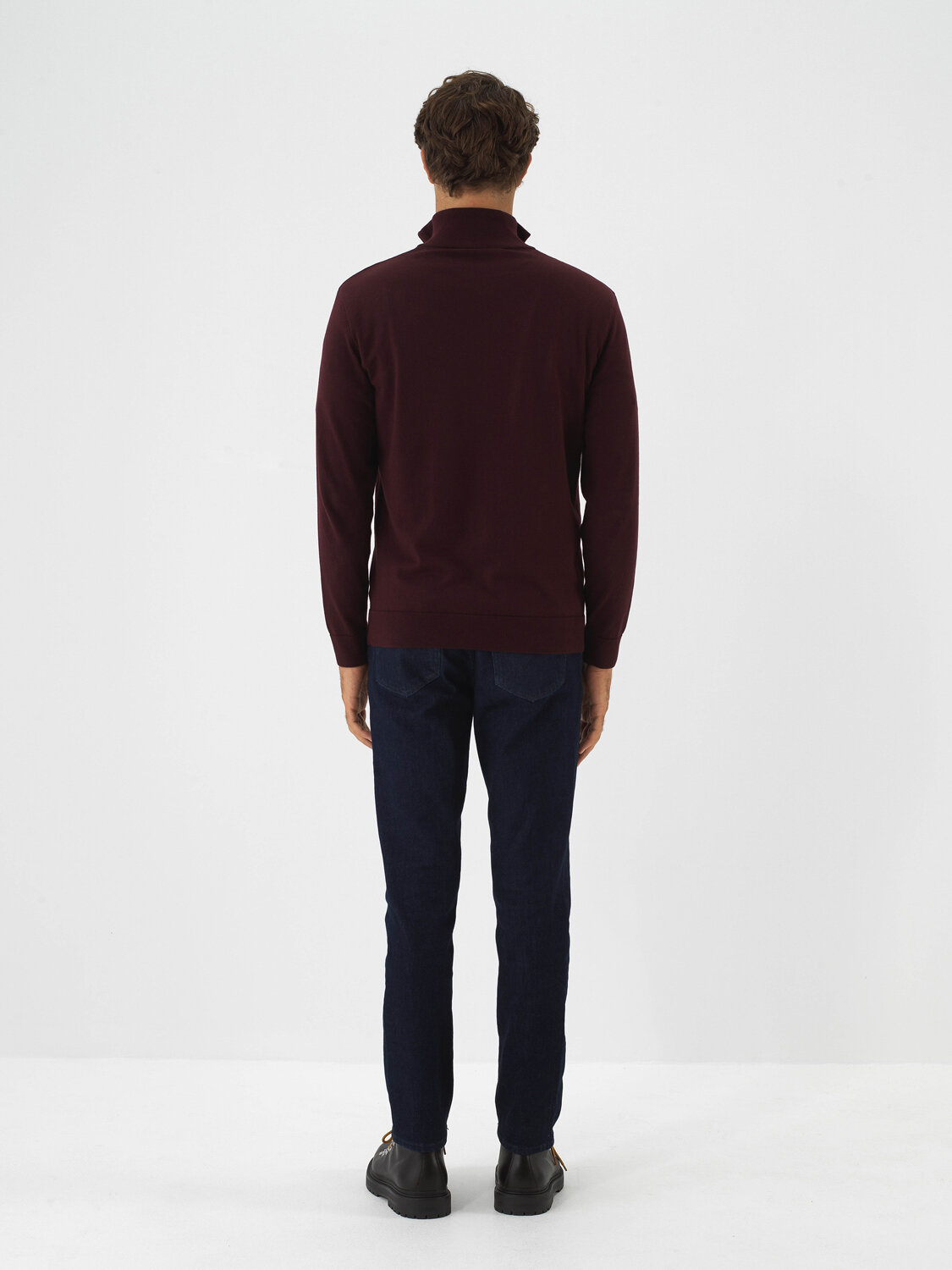 Bordo Pamuk Dokulu Regular Fit Kazak - Xint