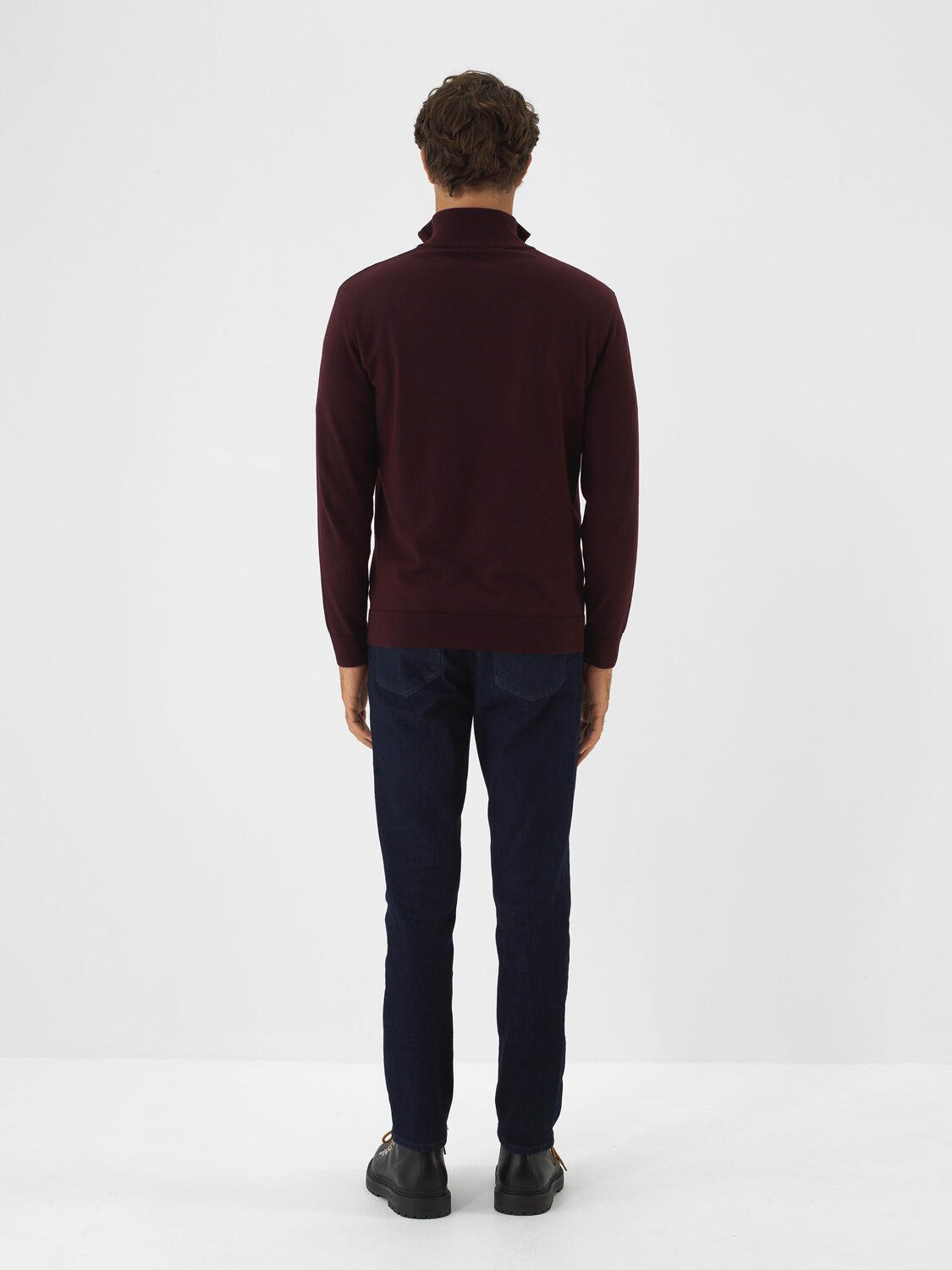 Bordo Pamuk Dokulu Regular Fit Kazak - 5