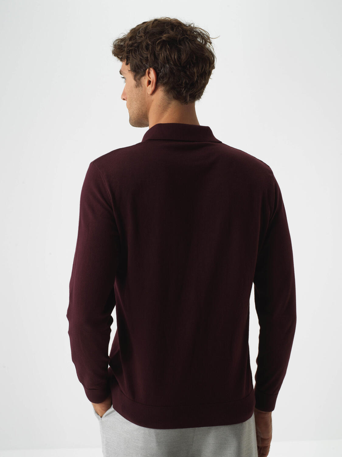 Bordo Pamuk Dokulu Regular Fit Kazak - 4