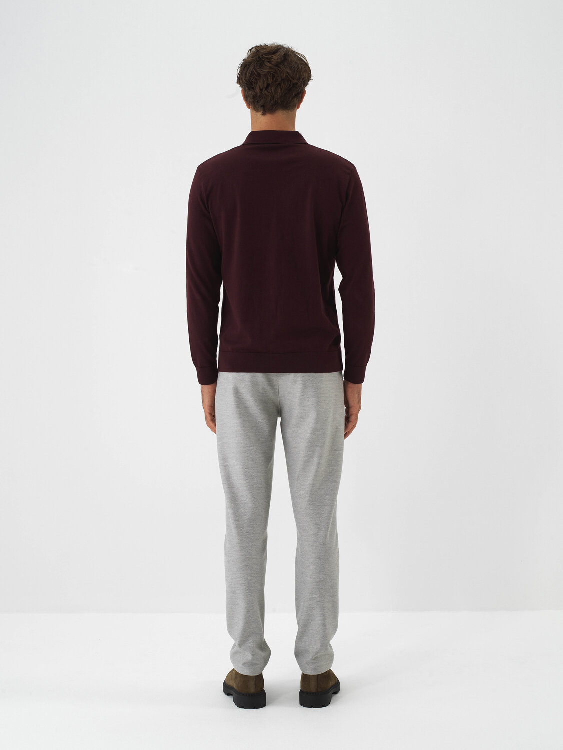 Bordo Pamuk Dokulu Regular Fit Kazak - 5