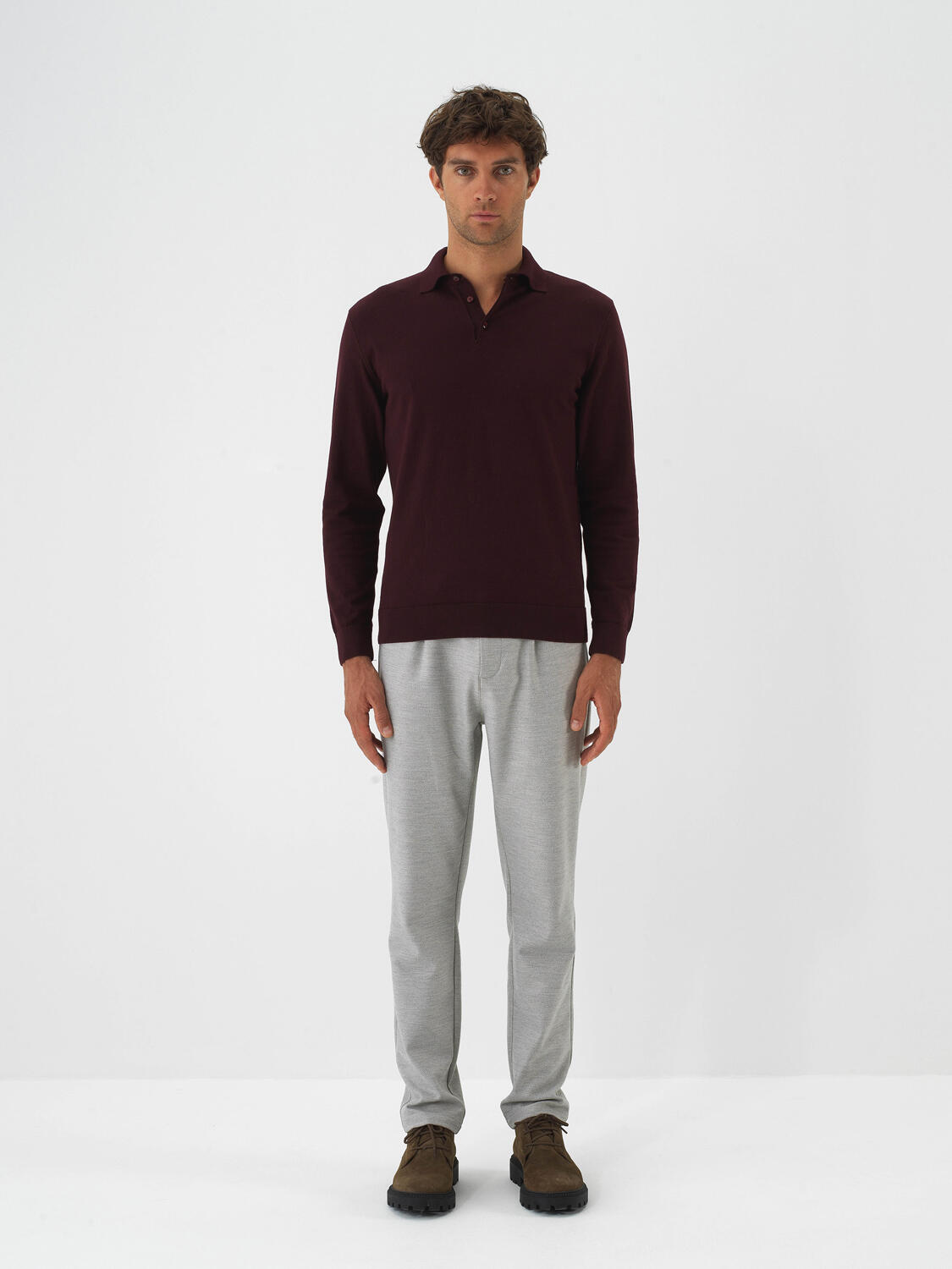 Bordo Pamuk Dokulu Regular Fit Kazak - 2