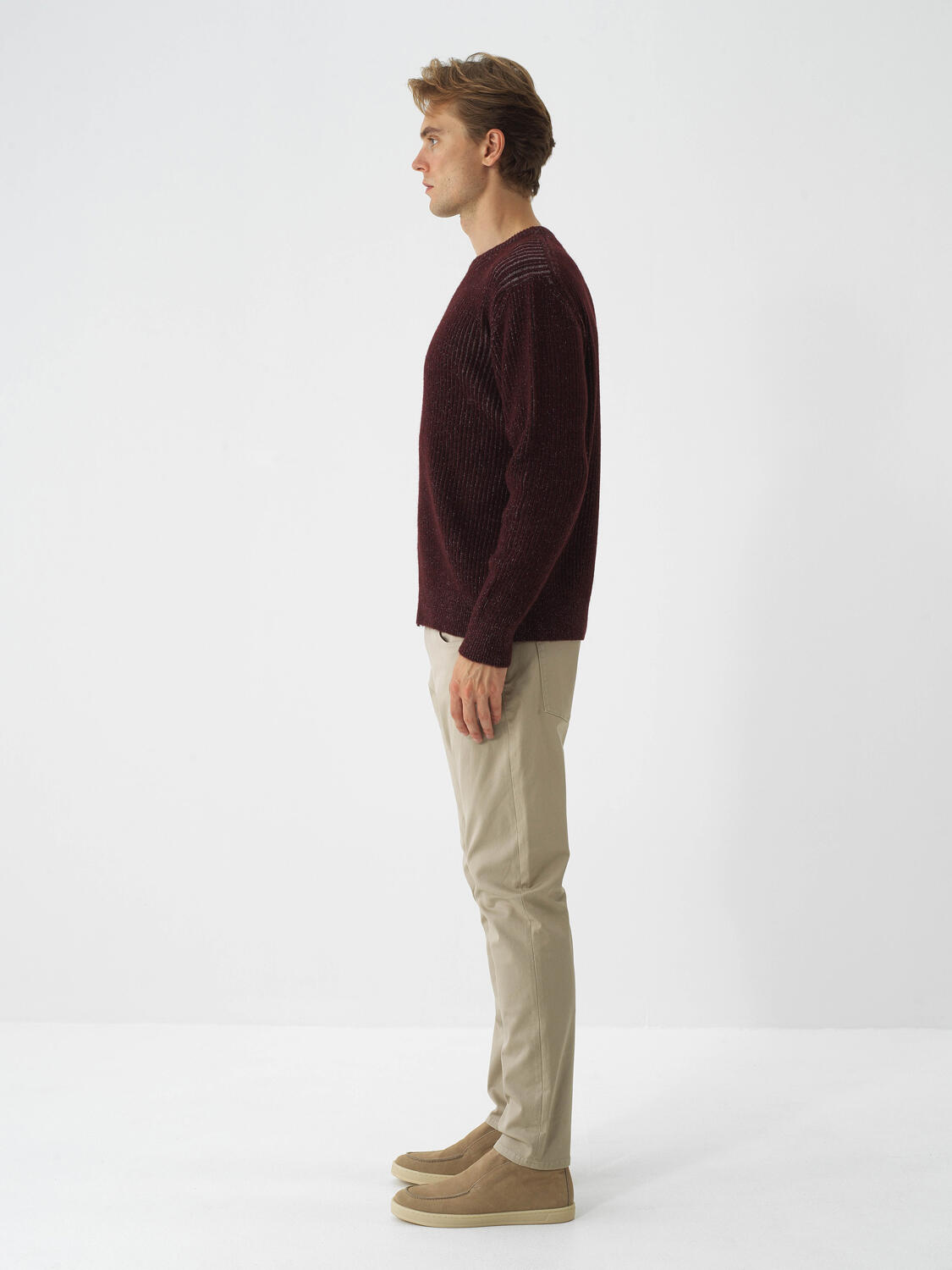 Bordo Yumuşak Dokulu Regular Fit Kazak - 3