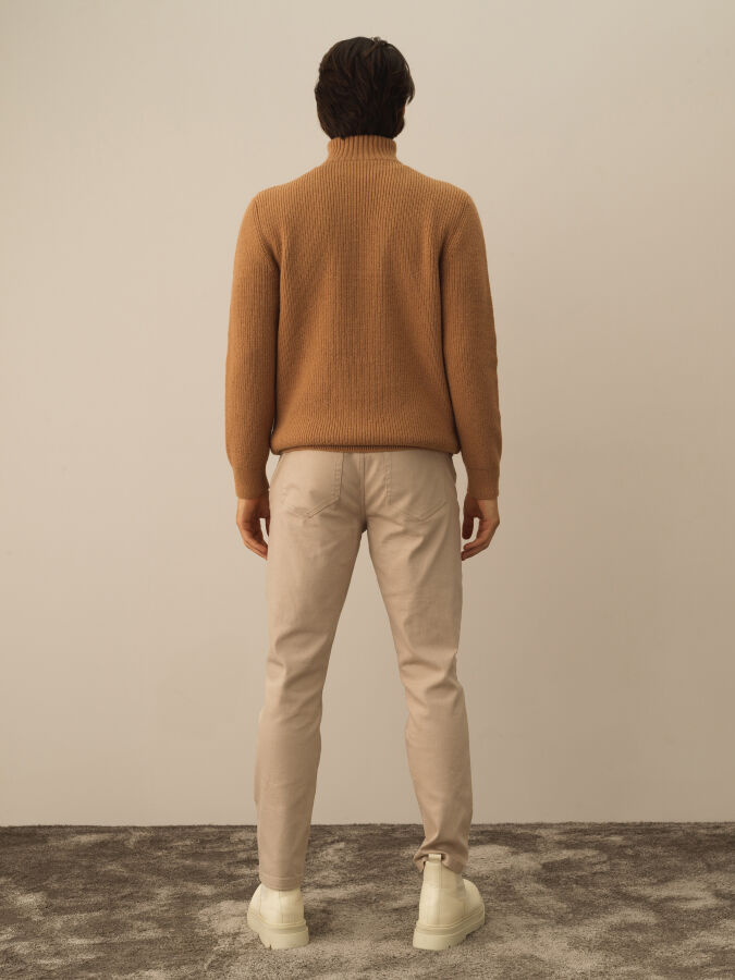 Camel Doğal Yün Dokulu Regular Fit Kazak - Xint