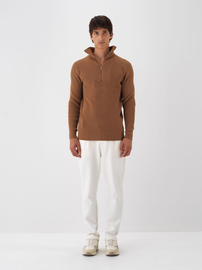 Camel Doğal Yün Dokulu Regular Fit Kazak - Xint