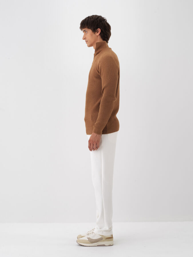 Camel Doğal Yün Dokulu Regular Fit Kazak - Xint