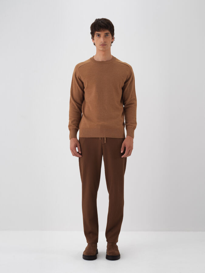 Camel Doğal Yün Dokulu Regular Fit Kazak - Xint