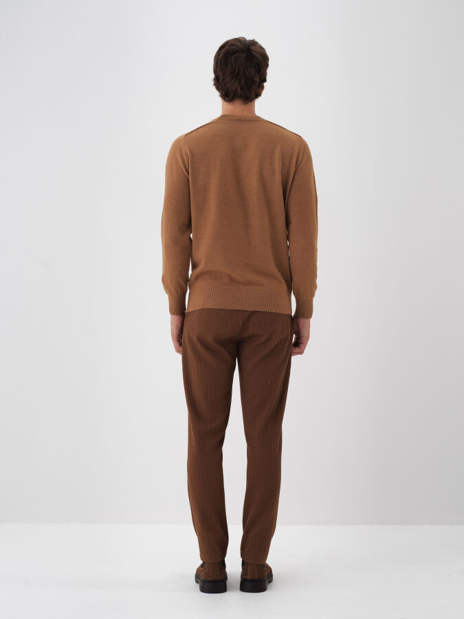 Camel Doğal Yün Dokulu Regular Fit Kazak - Xint
