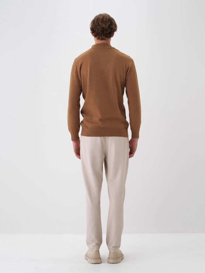 Camel Doğal Yün Dokulu Regular Fit Kazak - Xint