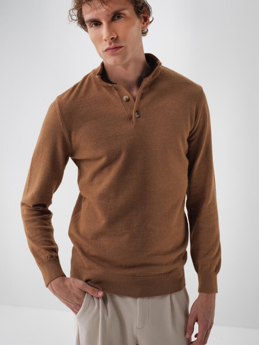 Camel Doğal Yün Dokulu Regular Fit Kazak