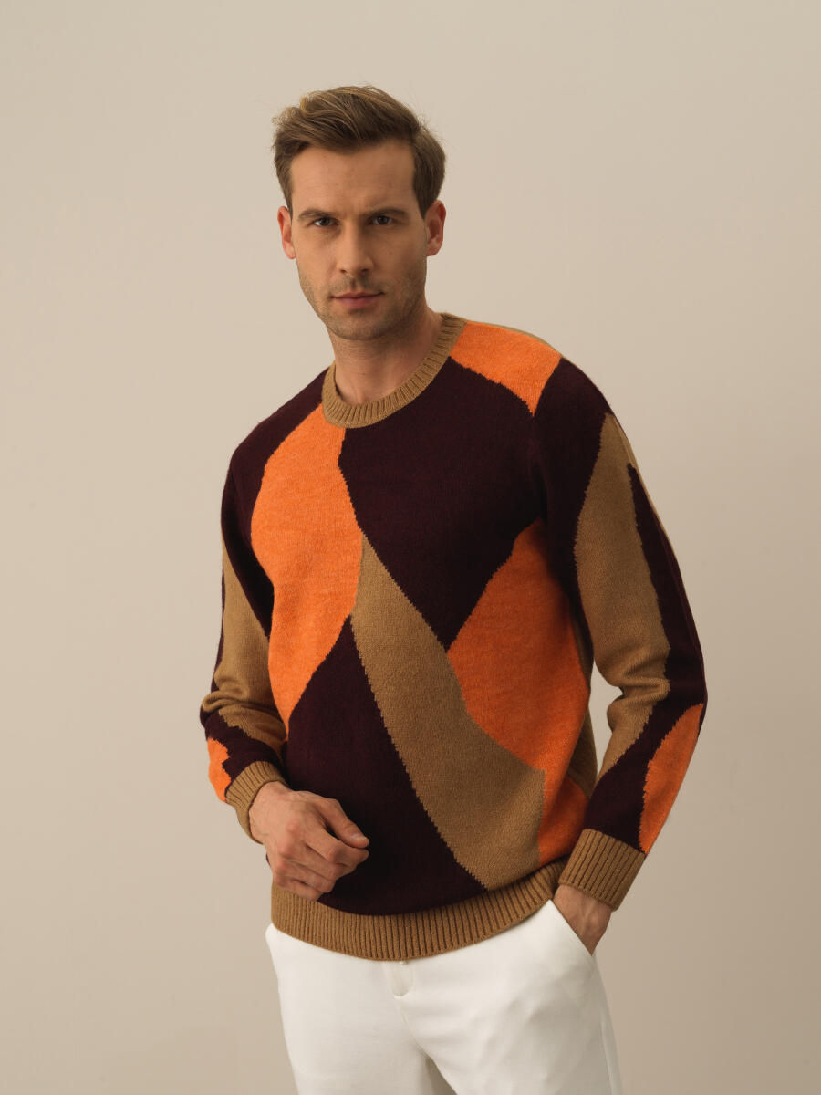 Camel Lüks Pamuk Dokulu Regular Fit Kazak