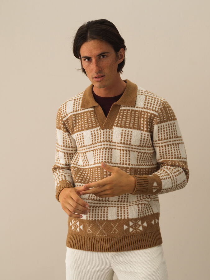 Camel Lüks Pamuk Dokulu Regular Fit Kazak - Xint