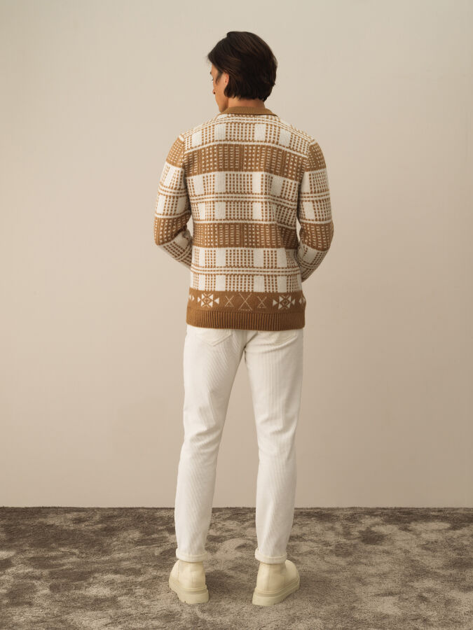 Camel Lüks Pamuk Dokulu Regular Fit Kazak - Xint