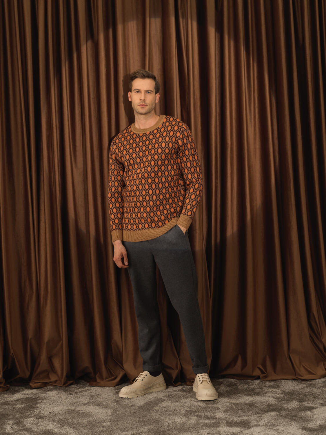 Camel Lüks Pamuk Dokulu Regular Fit Kazak