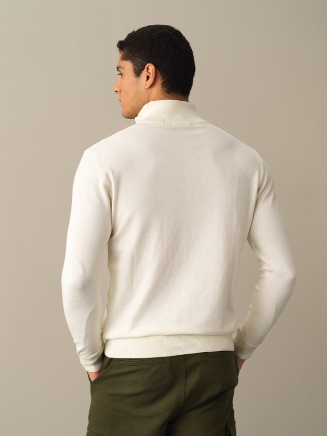 Ekru Pamuk Dokulu Regular Fit Kazak - Xint