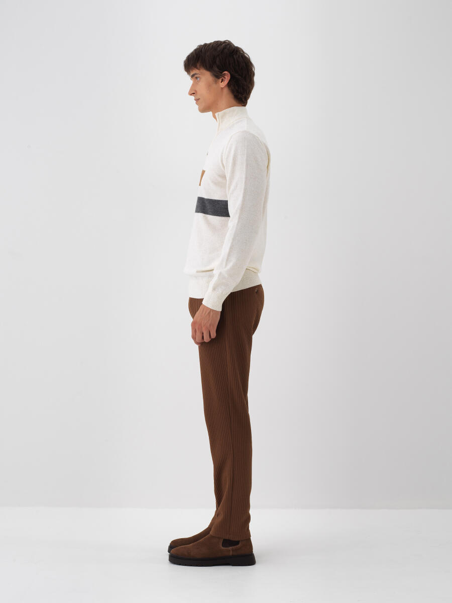 Ekru Doğal Yün Dokulu Regular Fit Kazak - 4