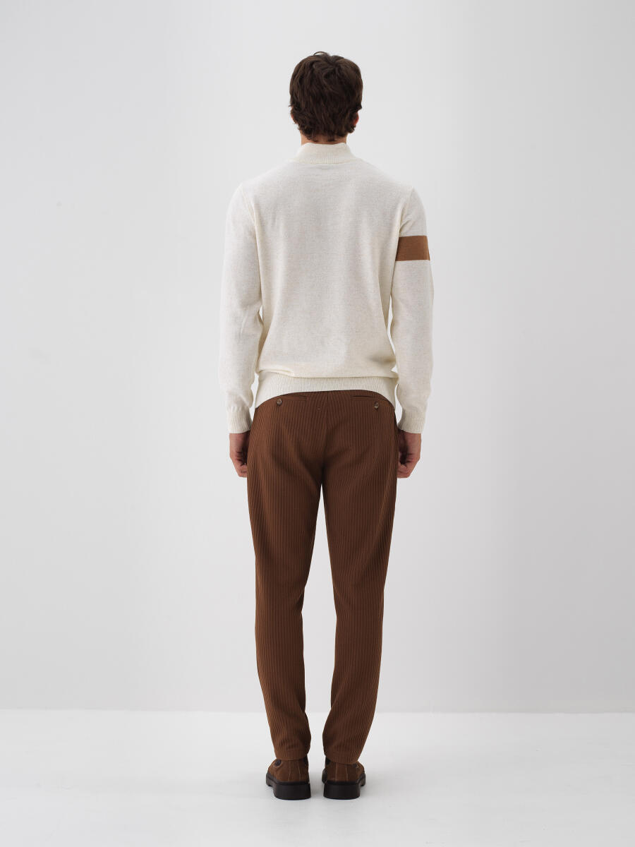 Ekru Doğal Yün Dokulu Regular Fit Kazak - 5