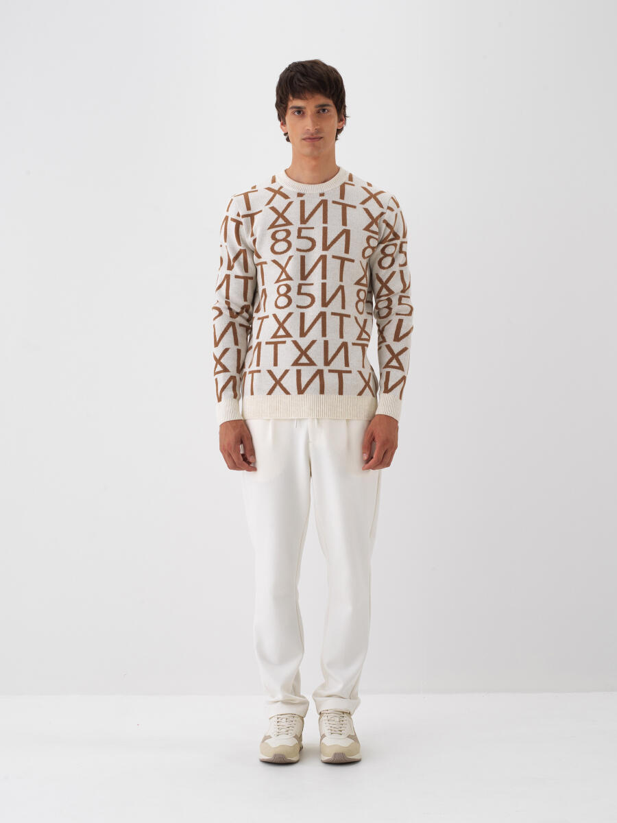 Ekru Doğal Yün Dokulu Regular Fit Kazak