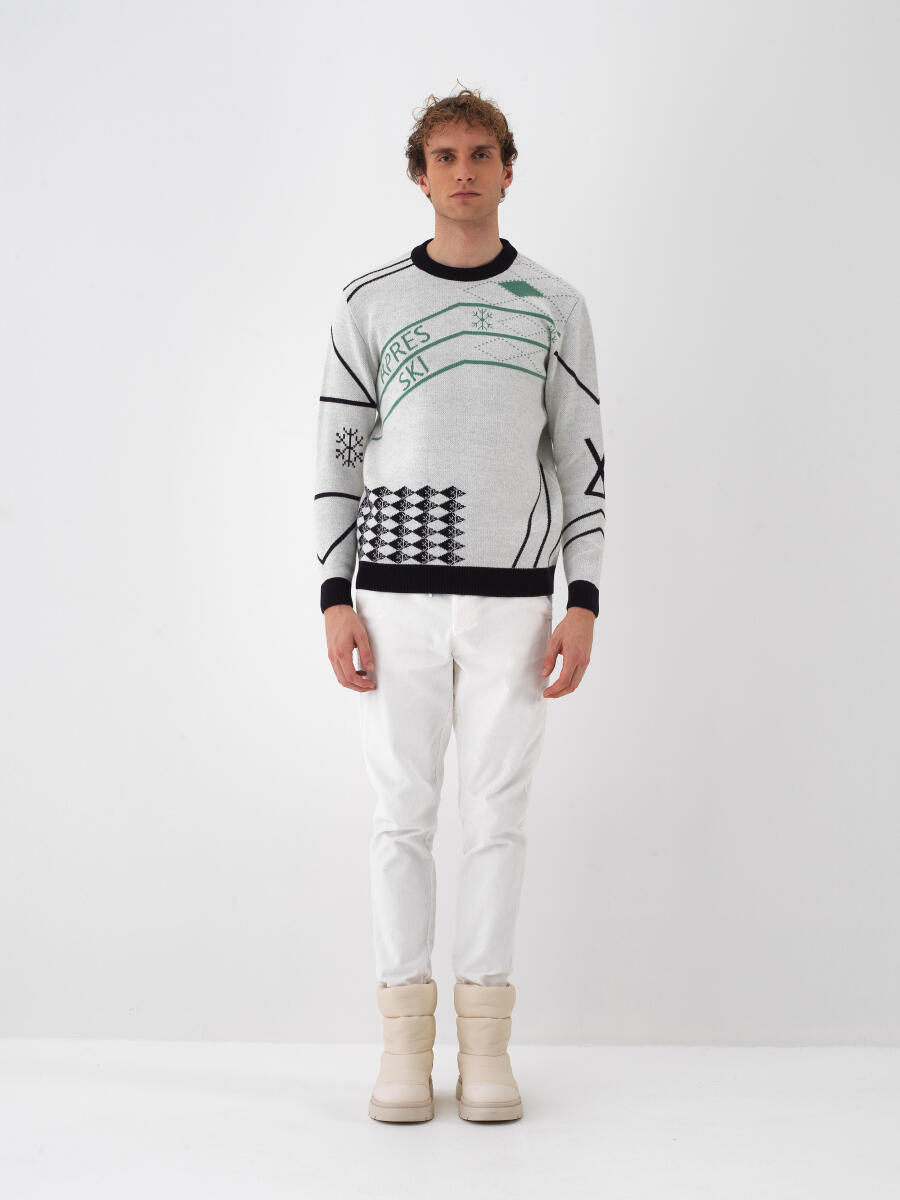 Ekru Doğal Yün Dokulu Regular Fit Kazak