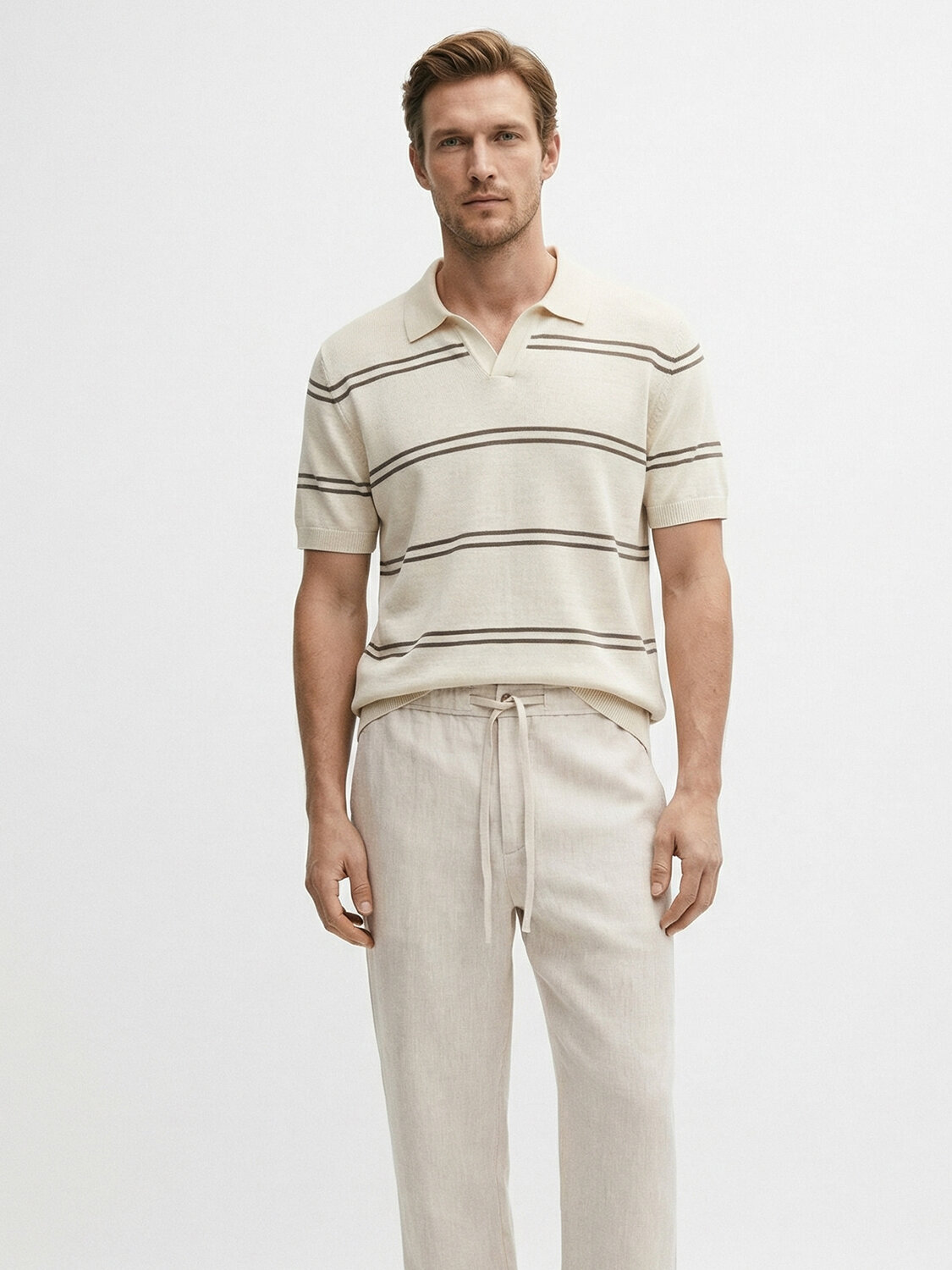 Ekru Keten Karışımlı Regular Fit Kazak (1)