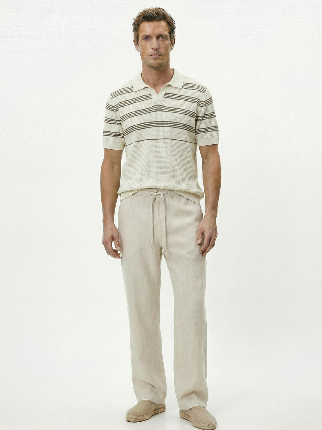 Ekru Keten Karışımlı Regular Fit Kazak - 3