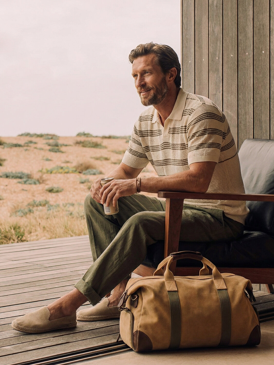 Ekru Keten Karışımlı Regular Fit Kazak