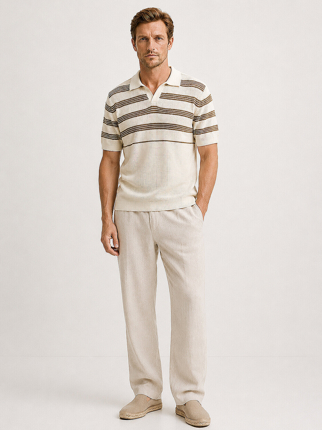 Ekru Keten Karışımlı Regular Fit Kazak (3)