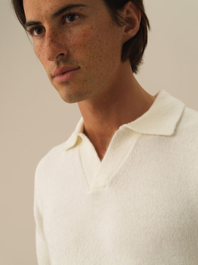 Ekru Lüks Pamuk Dokulu Regular Fit Kazak - Xint