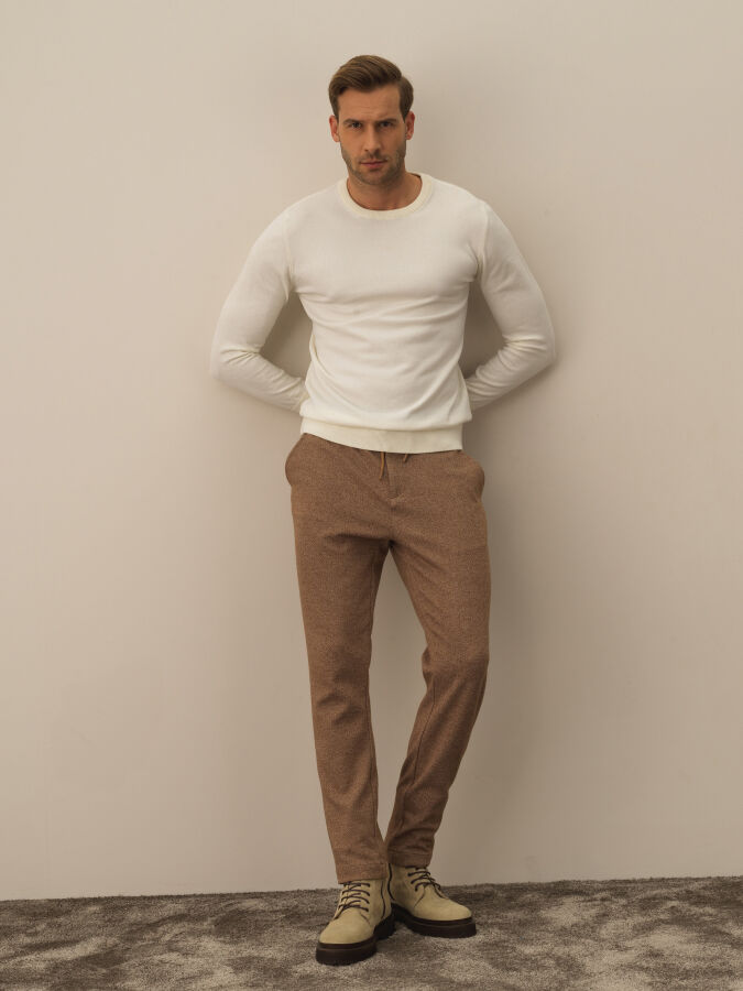 Ekru Regular Fit Bisiklet Yaka Pamuklu Kazak - 2