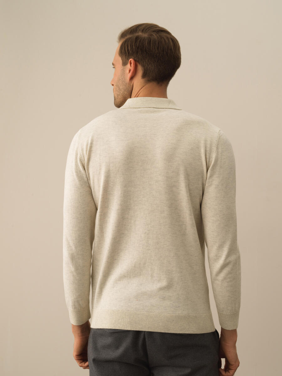 Ekru Pamuk Dokulu Regular Fit Kazak - 3