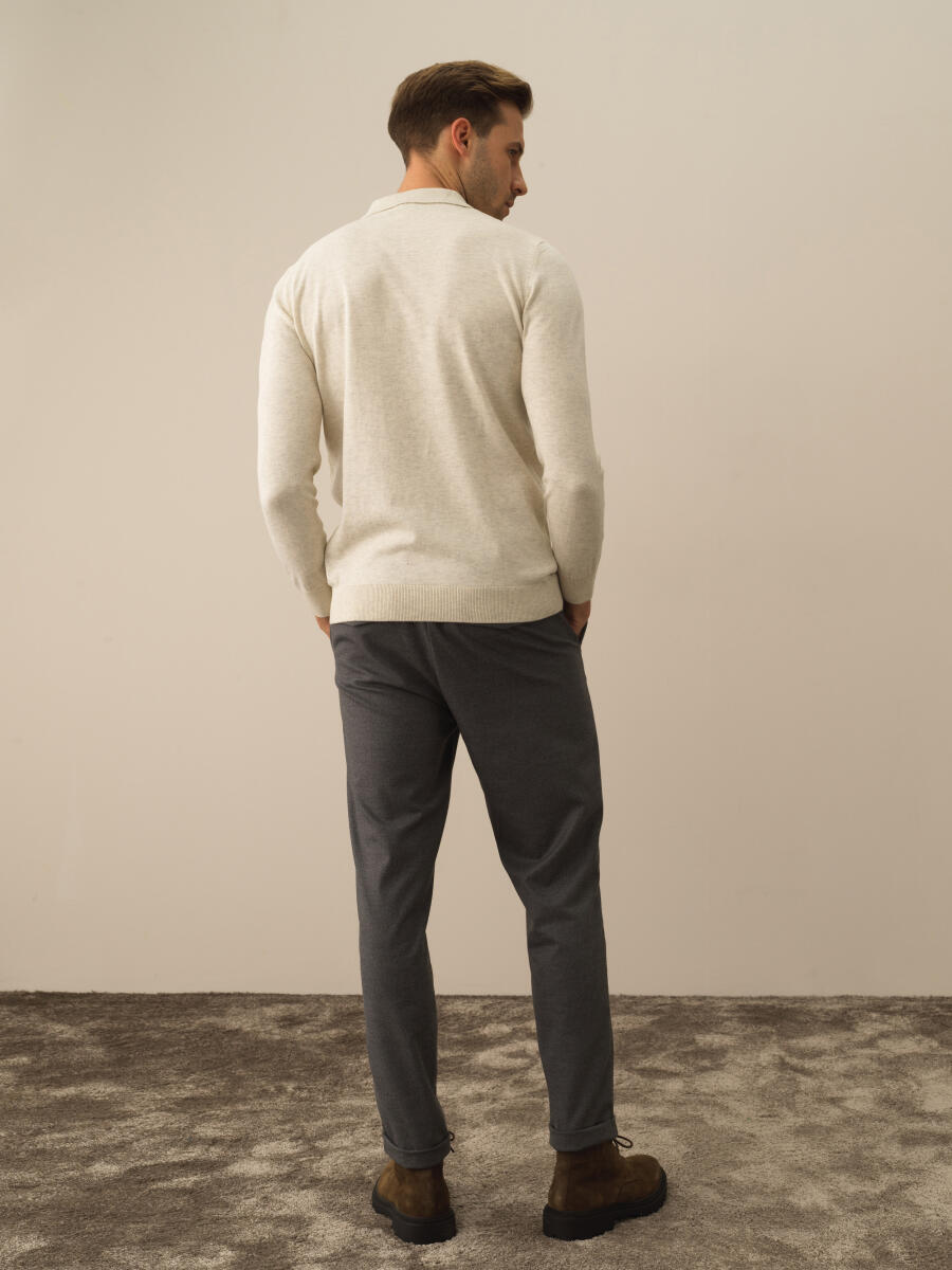 Ekru Pamuk Dokulu Regular Fit Kazak - 4