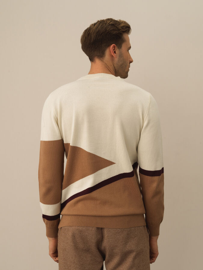 Ekru Regular Fit Bisiklet Yaka Pamuk Kazak - 3