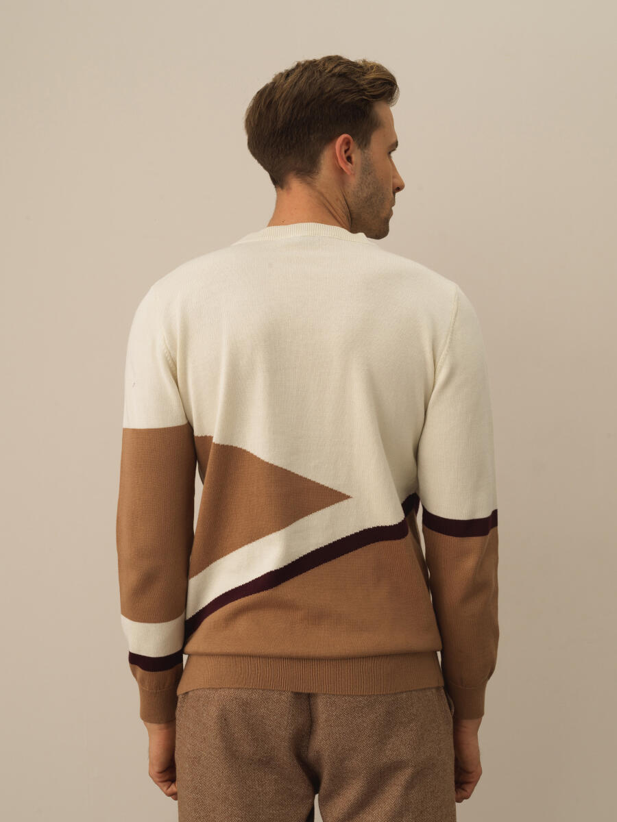 Ekru Pamuk Dokulu Regular Fit Kazak - 3