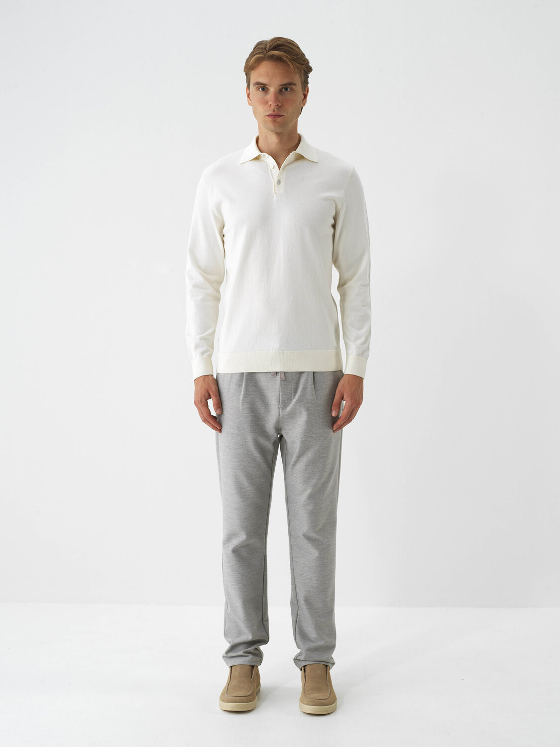 Ekru Pamuk Dokulu Regular Fit Kazak - Xint