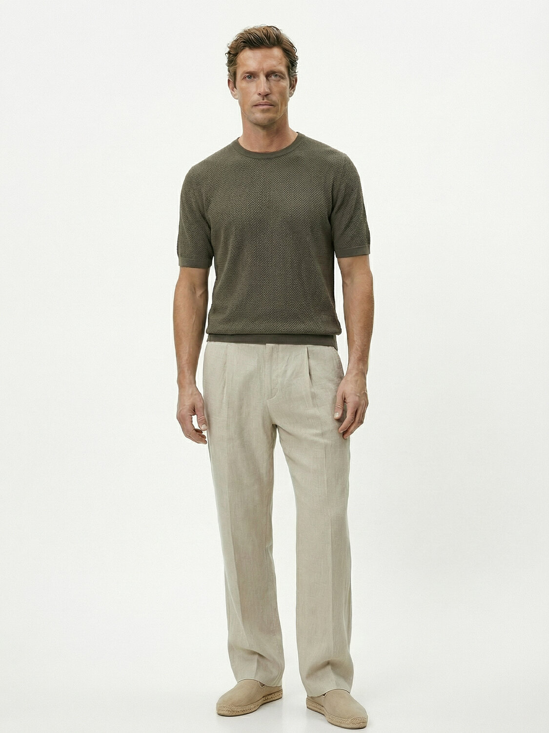 Haki Keten Karışımlı Oversize Kazak (1)