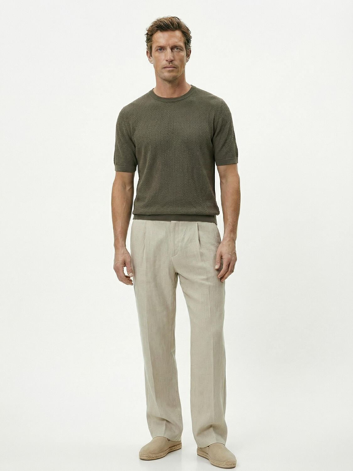 Haki Keten Karışımlı Oversize Kazak - 2