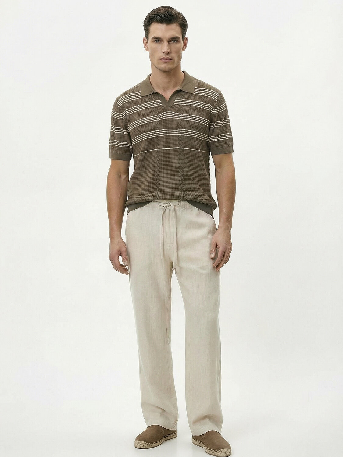 Haki Keten Karışımlı Regular Fit Kazak (1)