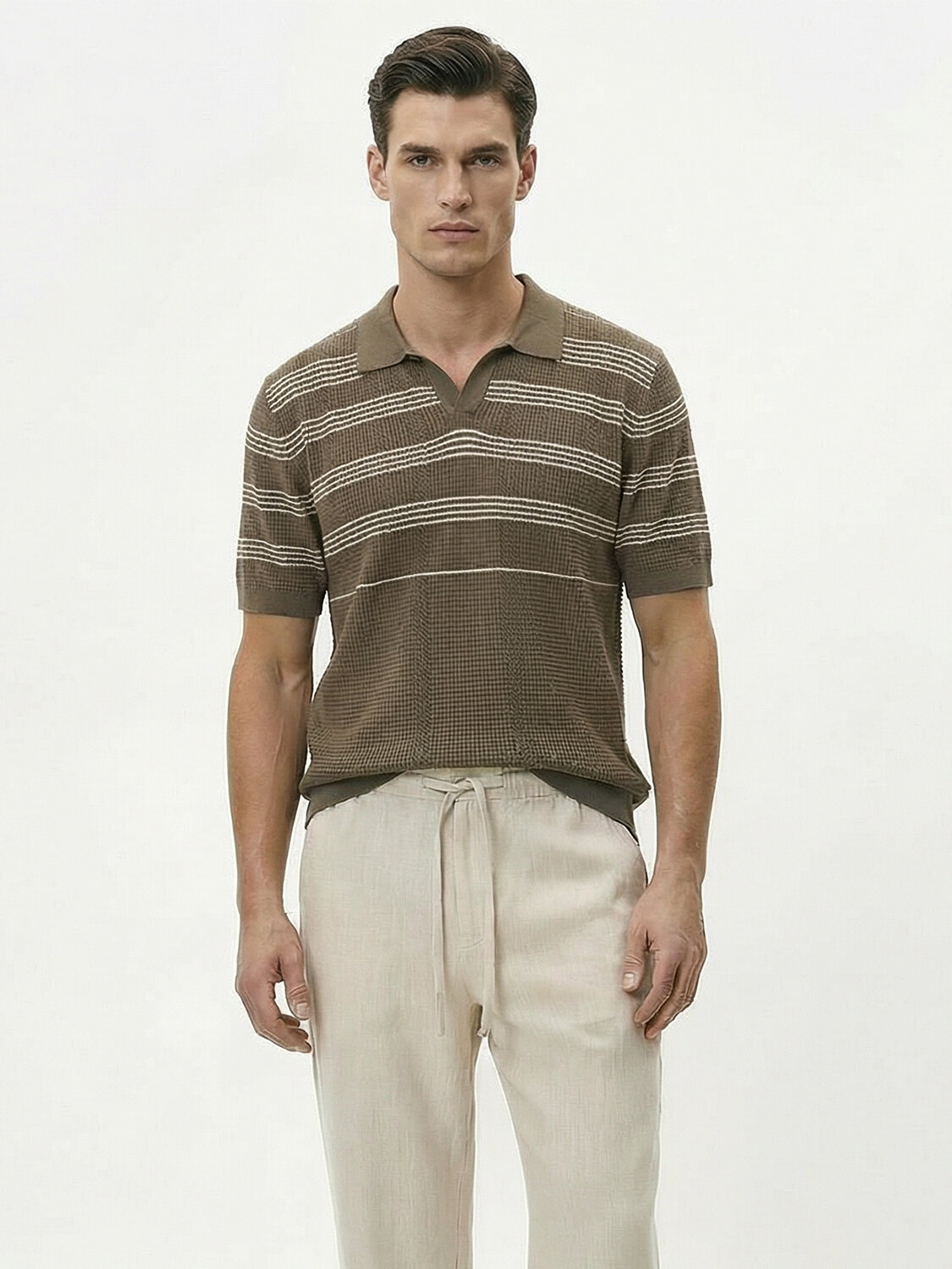 Haki Keten Karışımlı Regular Fit Kazak - 1