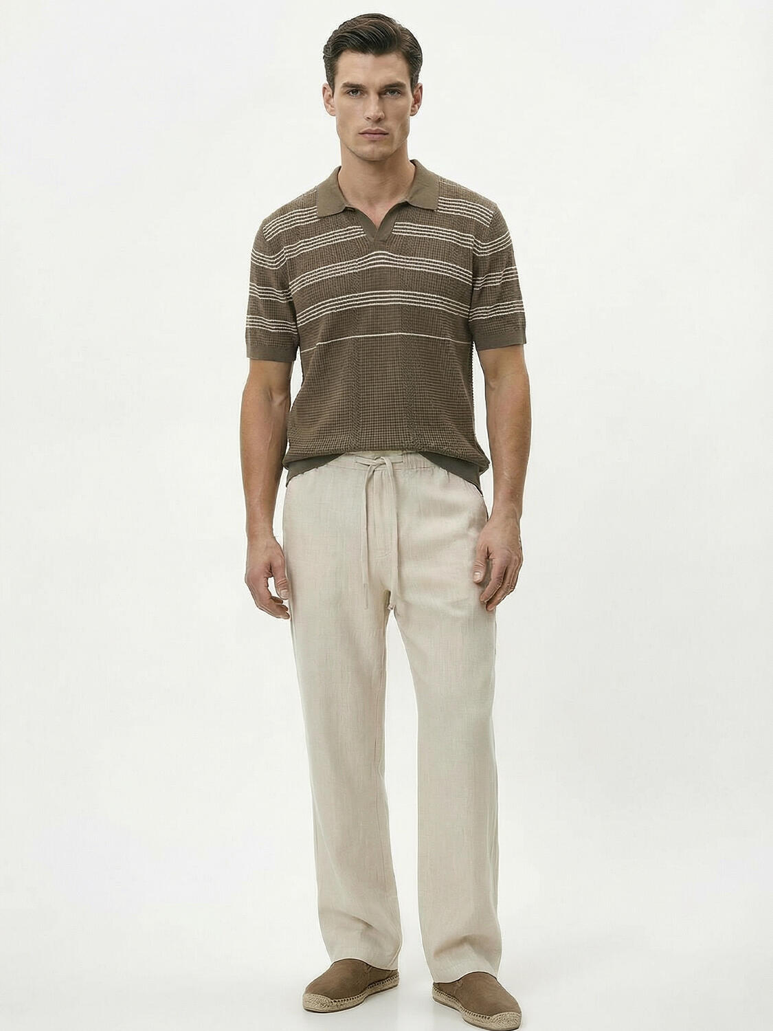 Haki Keten Karışımlı Regular Fit Kazak - 2