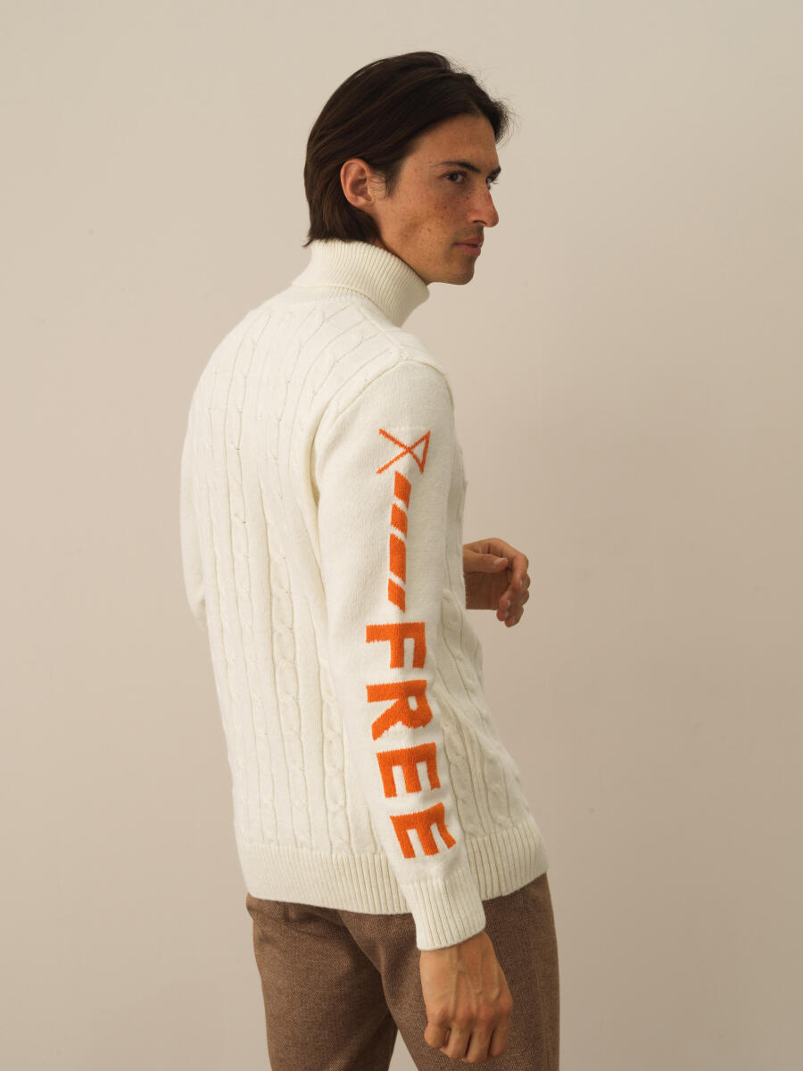 Kırık Beyaz Doğal Yün Dokulu Regular Fit Kazak - 3