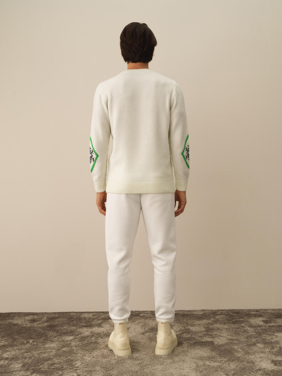 Kırık Beyaz Lüks Pamuk Dokulu Regular Fit Kazak - 5